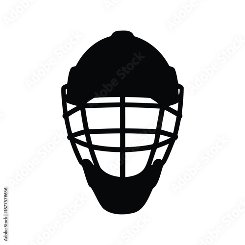 Bold and minimalist black silhouette of a hockey goalie mask on white, baseball catcher mask silhouette vector illustration