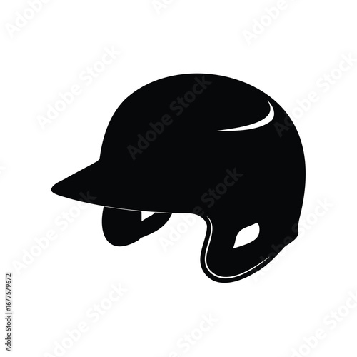 Illustration of a black baseball helmet providing head protection for players, baseball helmet silhouette vector illustration