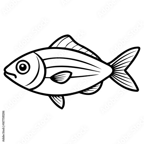 Simple black and white fish illustration with smooth lines and minimalist design