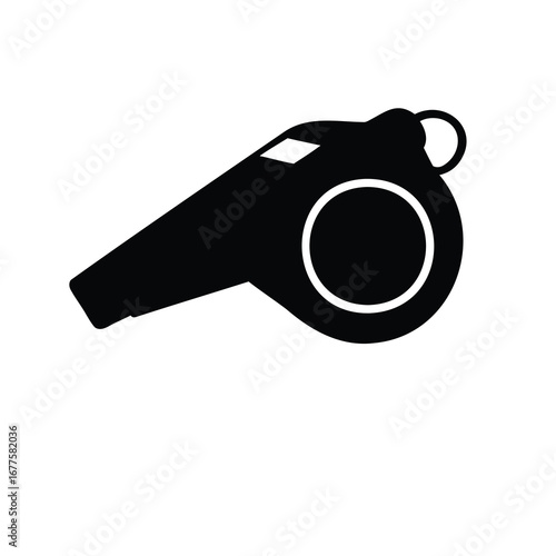 Black and White Graphic Silhouette of a Sports Referee Whistle Tool, football whistle silhouette vector illustration
