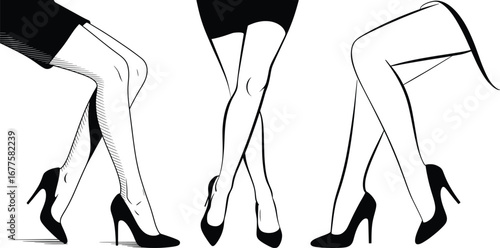Elegant Crossed Legs Silhouette in High Heels Illustration.