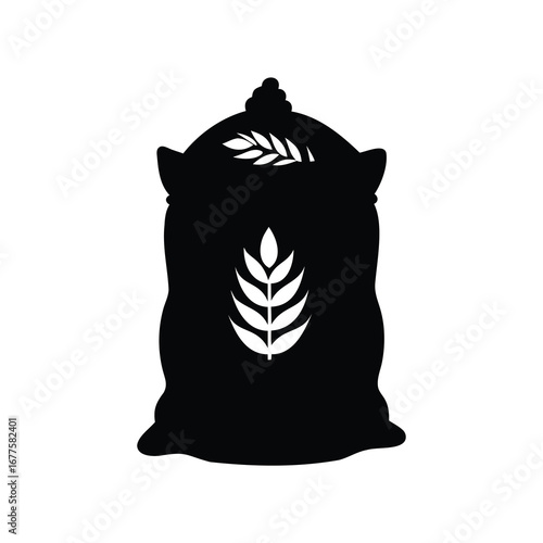 Icon of a sack of grain, depicting agriculture and rural life, grain sack silhouette vector illustration