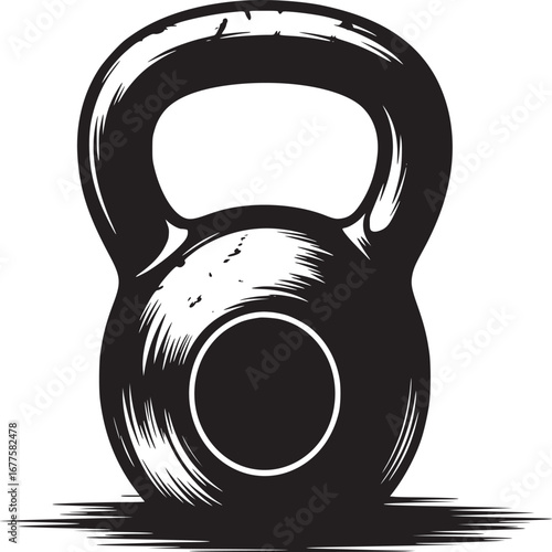 Isolated black and white kettlebell illustration for fitness training and strength exercises design