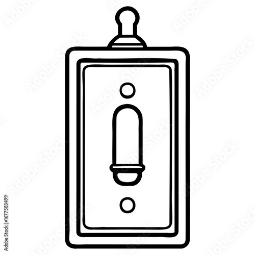 Vintage black and white light switch illustration in simple line art style