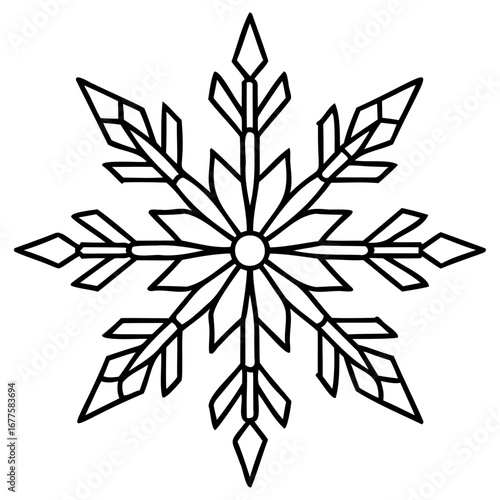 Symmetrical snowflake design with intricate geometric patterns