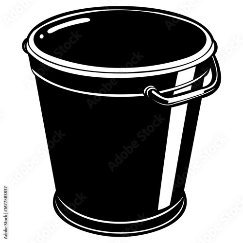 Black plastic bucket with metal handle illustration