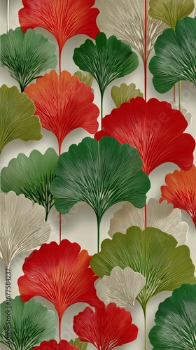Colorful Ginkgo Leaves Arranged in Artistic Pattern on Textured Background