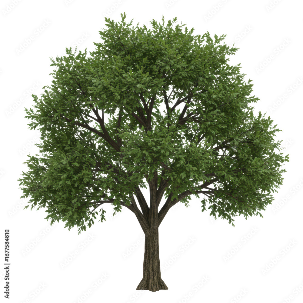 Obraz premium A lush green deciduous tree with a full canopy of leaves isolated on transparent background