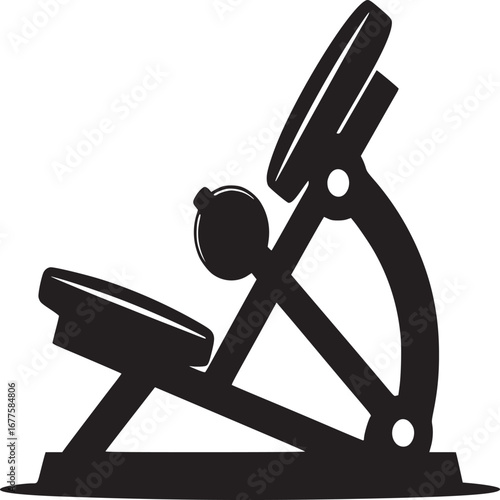 A black silhouette of a rowing machine on a white background in a simple graphic style art