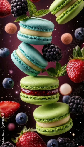 Colorful array of macarons on display
