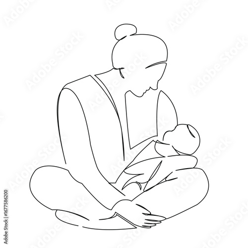 One continuous single drawing line art doodle child, baby, mom, parent, mother. Isolated flat illustration hand draw contour on a white background
