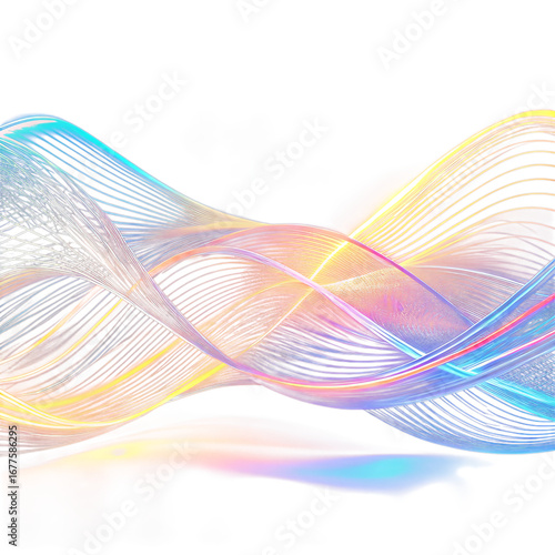Colorful abstract wavy lines light streaks isolated on transparent background