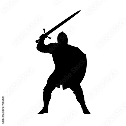 knight with a sword and shield silhouette - vector illustration