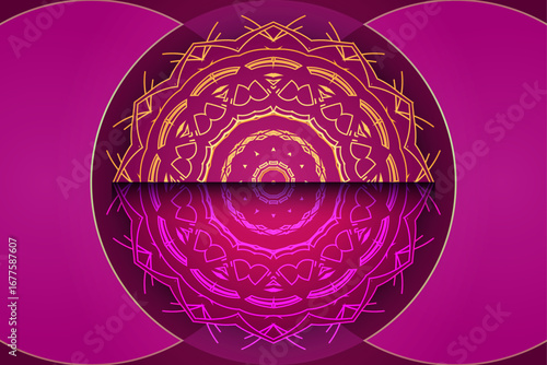Meditation inspired mandala with symmetrical overlapping circles purple background starburst flower pattern design perfect for yoga studio wall art and spiritual digital projects