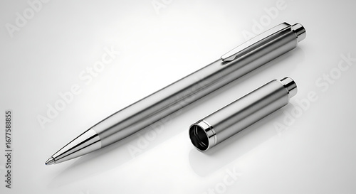 A silver pen with its cap lying next to it open