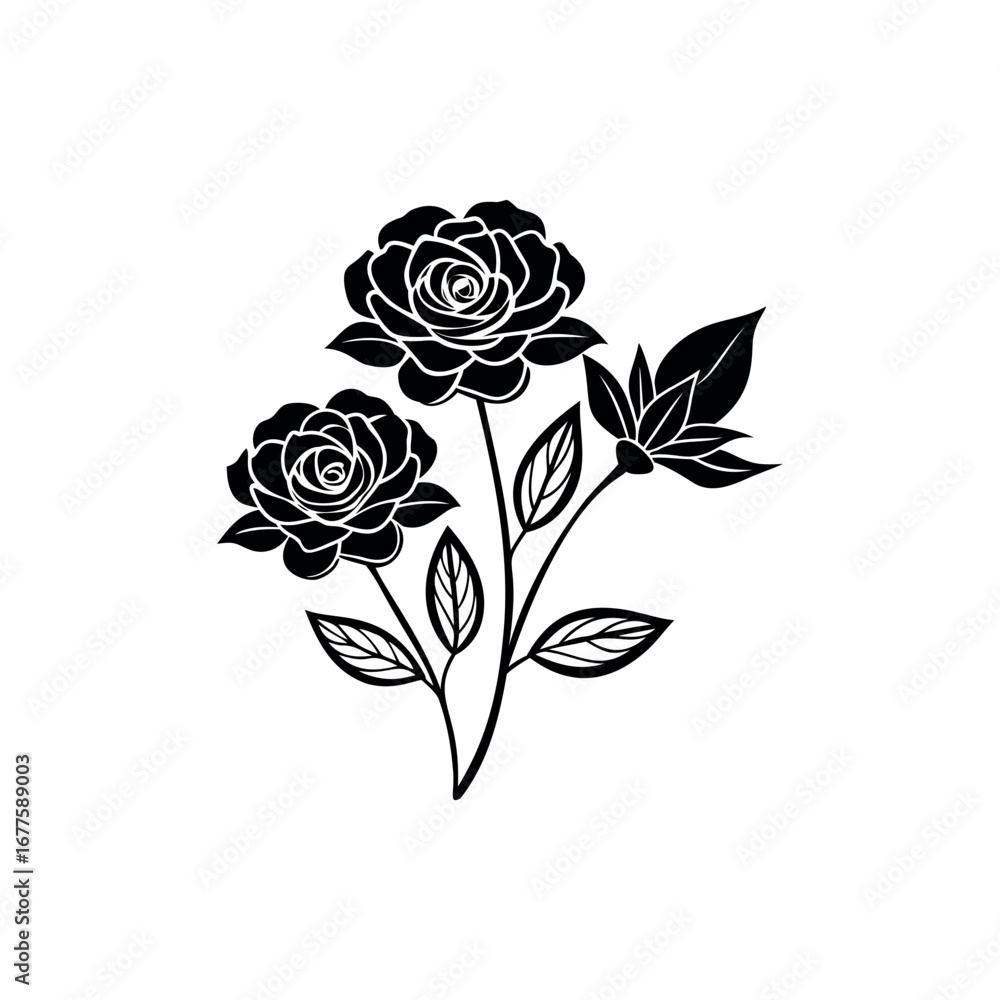 custom made wallpaper toronto digitalElegant black and white vector illustration of roses and leaves bouquet Silhouette Vector