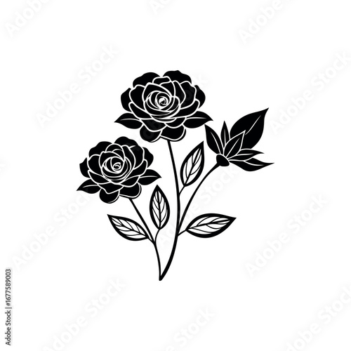 Wallpaper Mural Elegant black and white vector illustration of roses and leaves bouquet Silhouette Vector  Torontodigital.ca