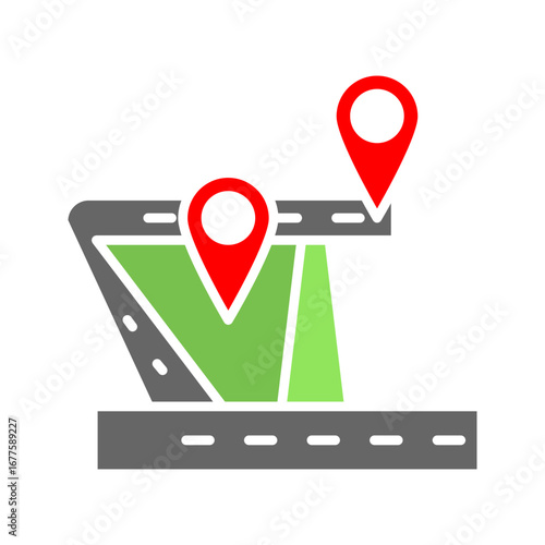Land for sale vector icon. Consist of empty area, position pin point, road, location. That tract of land for owned, sale, development, rent, buy. And investment to growth, profit, wealth and value.	
