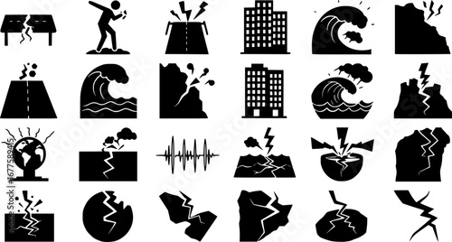 earthquake icons set