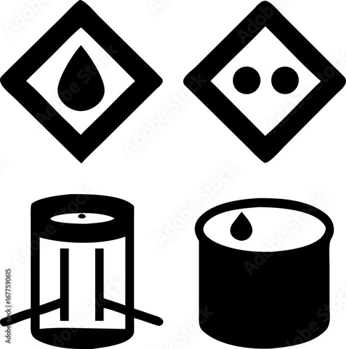 Petroleum industry symbols for oil, fuel, and lubricants create a visual language for energy resources