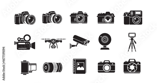 Camera silhouette icon bundle illustration