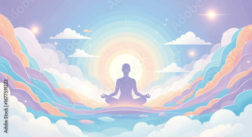 Find inner peace with this serene yoga meditation under a dreamy pastel sunrise