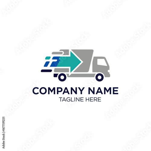 Fast delivery logo with truck and arrow.