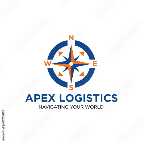 Apex Logistics company logo featuring a blue and orange compass rose with cardinal directions, symbolizing global navigation and transport.