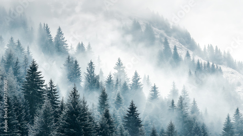 Fototapeta Naklejka Na Ścianę i Meble -  morning mist in the mountains forest