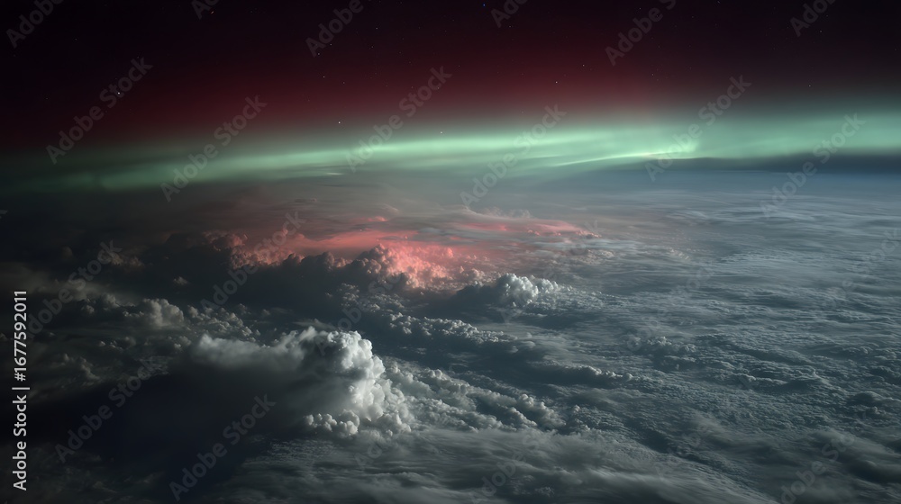 Fototapeta premium View of Earth's Atmosphere with Aurora and Clouds from Space