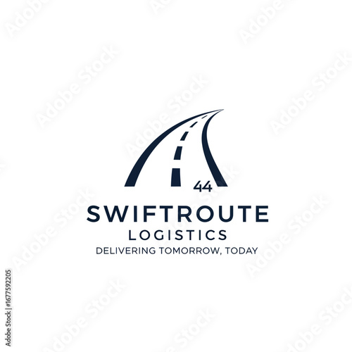Free Download Swiftroute Logistics company logo featuring a stylized dark blue road curving upwards with the number 44, and the company name and tagline. - GFXLoad