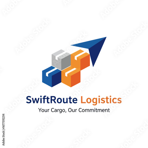 Free Download SwiftRoute Logistics logo featuring boxes and an upward arrow, representing cargo transport. - GFXLoad