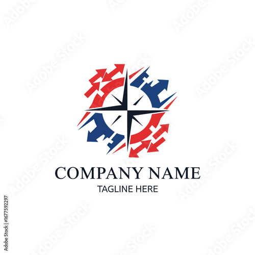 Free Download Compass and gears logo with arrows pointing in different directions. - GFXLoad
