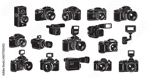 Camera silhouette icon bundle illustration