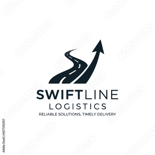 Swiftline Logistics logo featuring a winding road transforming into an upward arrow, symbolizing progress and efficient delivery.