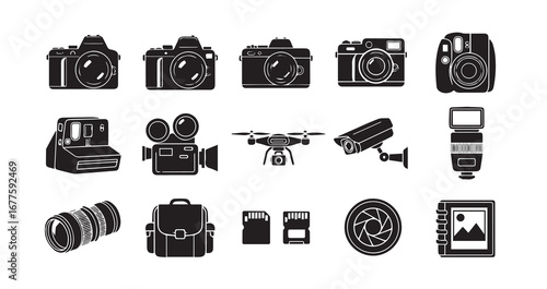 Camera silhouette icon bundle illustration