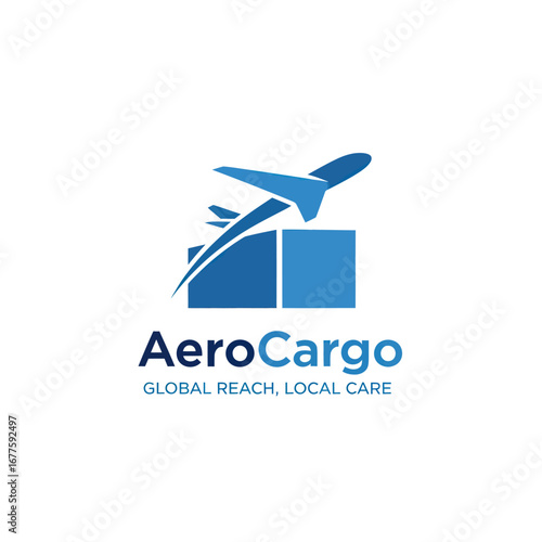 AeroCargo logo featuring a blue airplane taking off from cargo boxes, with the tagline "Global Reach, Local Care".