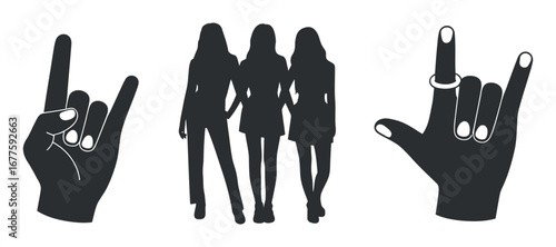Vector Set of Hand Gestures and Female Silhouettes for K-Pop Culture and Entertainment Designs