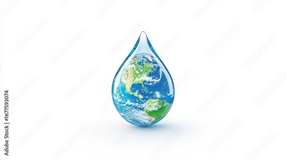 Obraz premium A stunning depiction of Earth encapsulated in a water droplet, symbolizing the importance of water conservation.