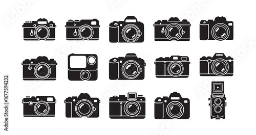 Camera silhouette icon bundle illustration