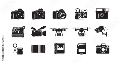 Camera silhouette icon bundle illustration