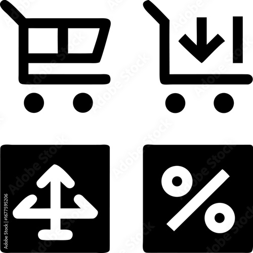 Essential e-commerce icons shopping cart download resize and discount for modern online business