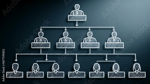 Company organizational hierarchy diagram structure showing leadership chain, department roles, management levels, and internal business structure visualization for corporate clarity