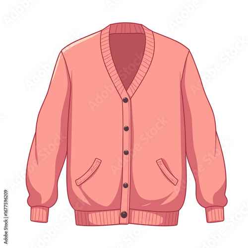 Pink cardigan with buttons and pockets in simple style  