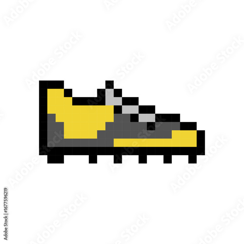 Pixel Art Soccer Cleat Black and Yellow Retro Shoe