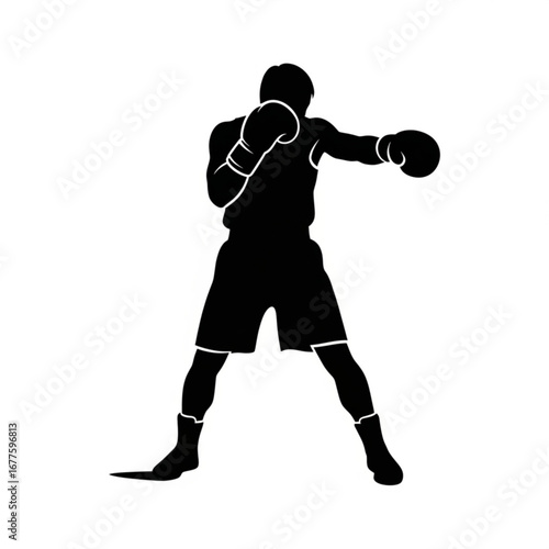 Silhouette of a boxer throwing a punch in a fight