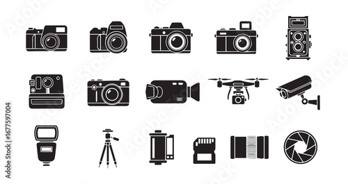 Camera silhouette icon bundle illustration