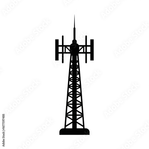 Black silhouette of a telecommunications tower with antennas