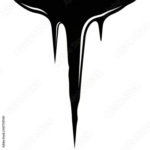 Abstract black ink drips and streaks on a white background