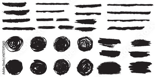 Collection of hand-drawn ink brush strokes and splatter effects for creative design white backgroundCollection of hand-drawn ink brush strokes and splatter effects for creative design white background